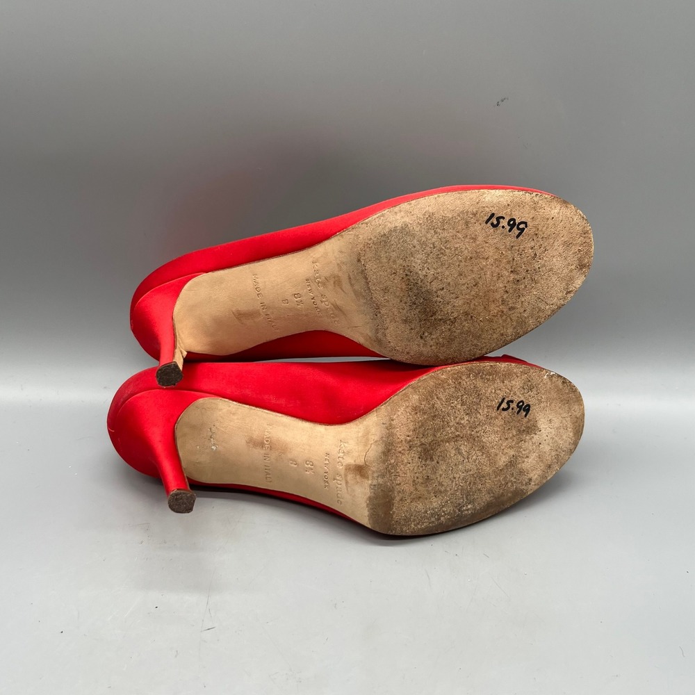 Kate Spade Shoes Womens 8.5 Red Satin Rosette Stiletto Heels Coquette Vtg Pumps - Picture 8 of 11